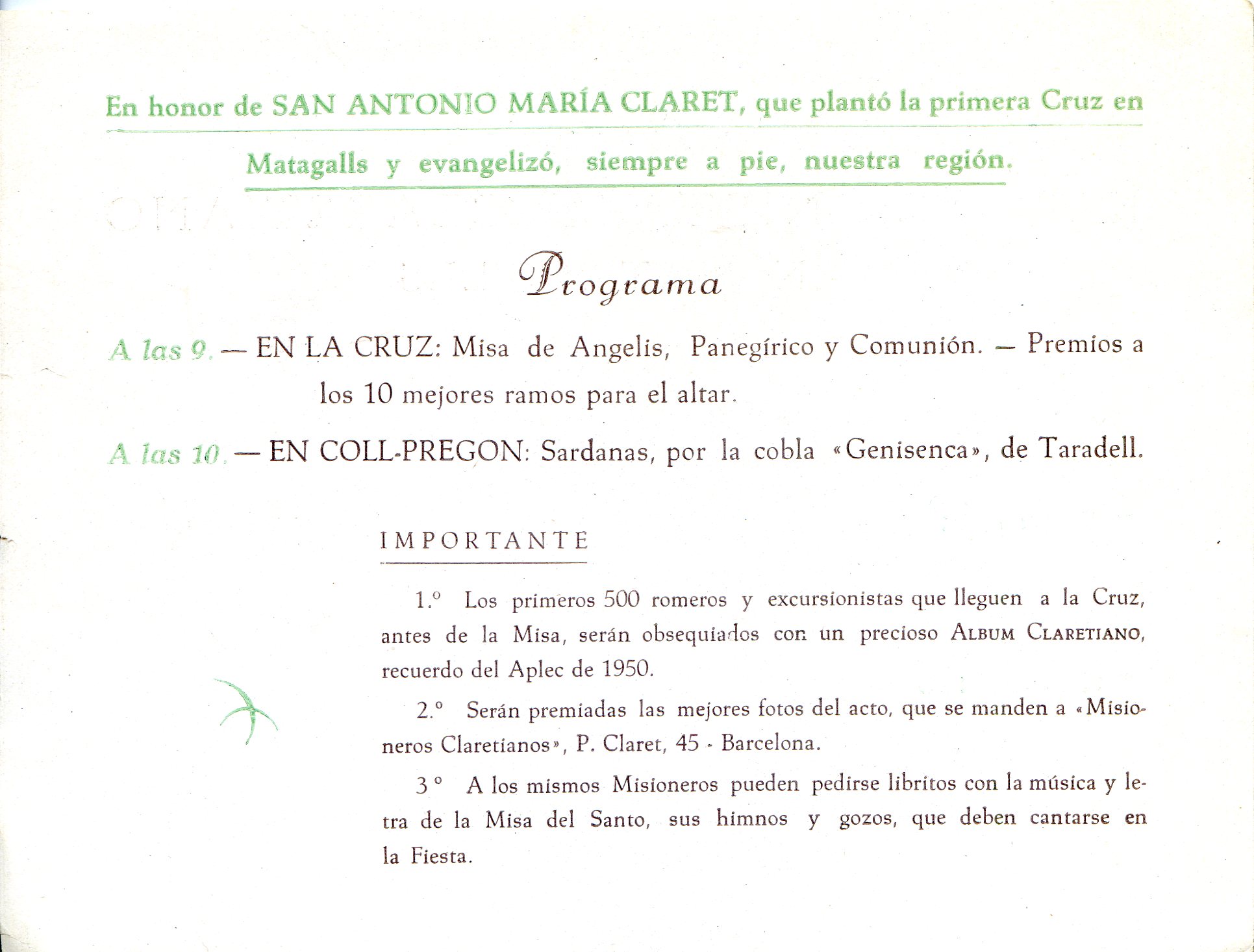 II Aplec Excursionista y claretiano en Matagalls : Domingo 15 Julio de 1951 - Miniatura 2